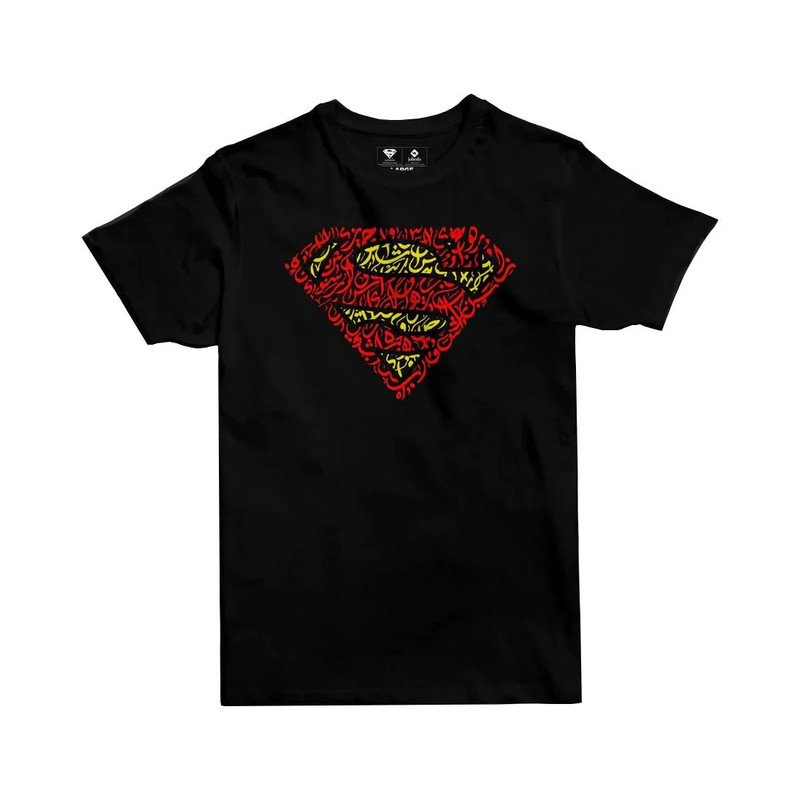 Jobedu Superman Logo Calligraphy T-shirt - Black - تي-شيرت - Size:Large